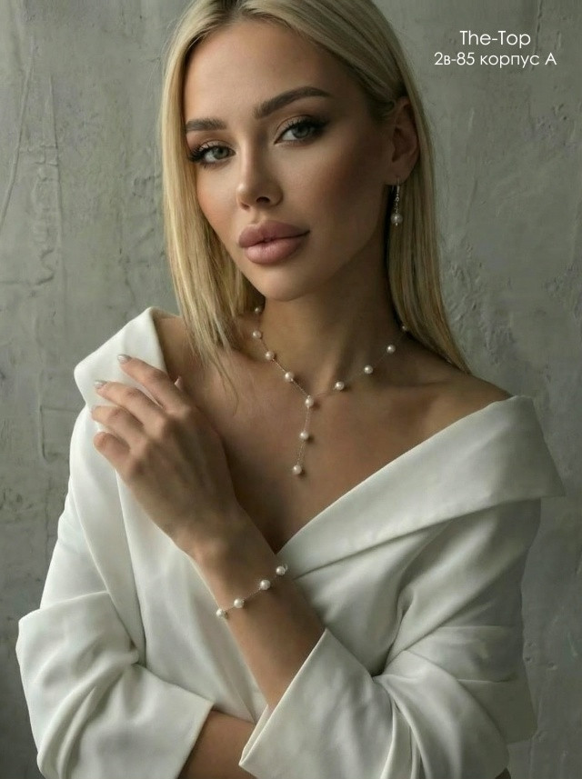 Комплект 3в1 серьги, браслет и колье с жемчугом под серебро