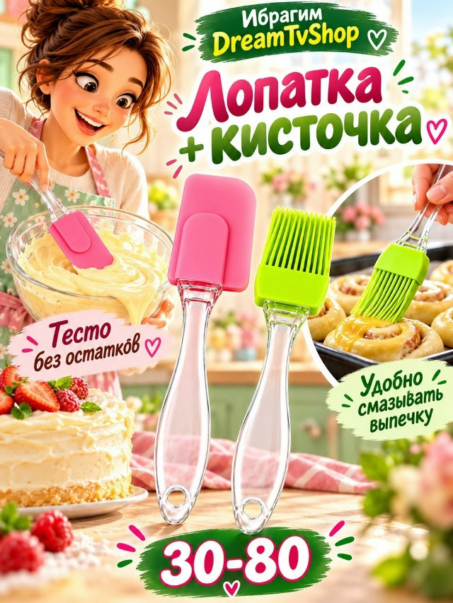 Набор лопатка и кисточка силиконовые для выпечки