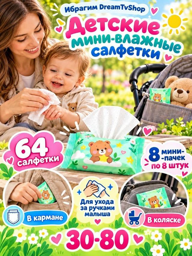 Детские мини-влажные салфетки